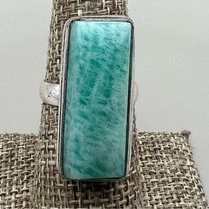 New Amazonite Stone Crystal Silver Overlay Ring Size 7